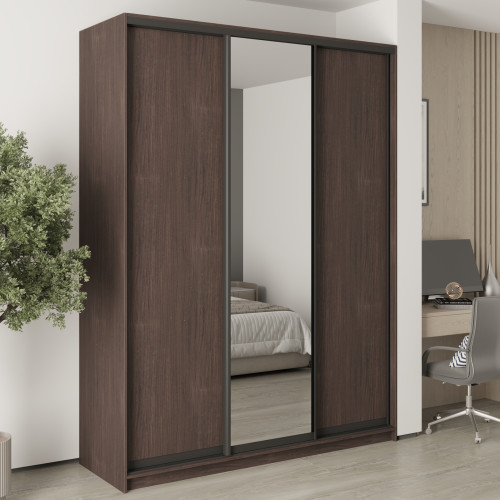 MebelStar Three-door wardrobe Standard BG 2DSP/Mirror Ristreto oak, 180x60x240 cm (MBS-8730)