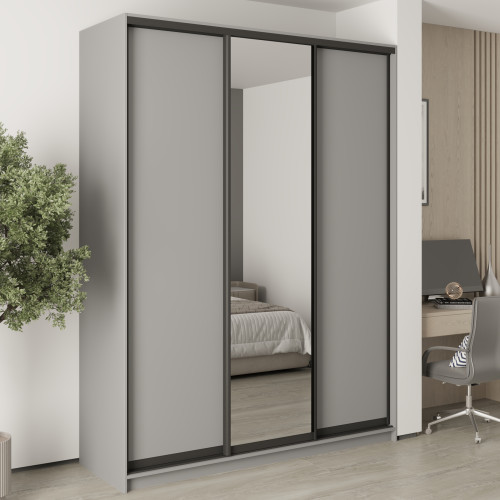 MebelStar Three-door wardrobe Standard BG 2DSP/Mirror Gray mouse, 180x45x240 cm (MBS-8736)