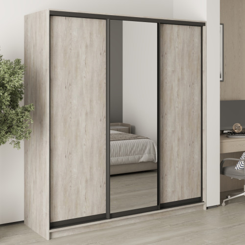 MebelStar Three-door wardrobe Standard BG 2DSP/Mirror Alaska gray, 190x60x210 cm (MBS-8395)