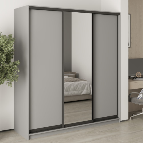 MebelStar Three-door wardrobe Standard BG 2DSP/Mirror Gray mouse, 190x45x210 cm (MBS-8413)