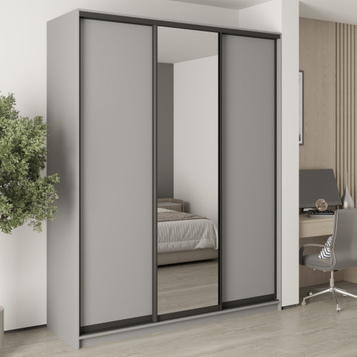 MebelStar Three-door wardrobe Standard BG 2DSP/Mirror Gray mouse, 190x45x240 cm (MBS-8737)