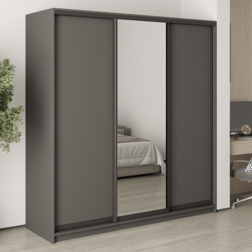 MebelStar Three-door wardrobe Standard BG 2DSP/Mirror Anthracite, 200x60x210 cm (MBS-8348)