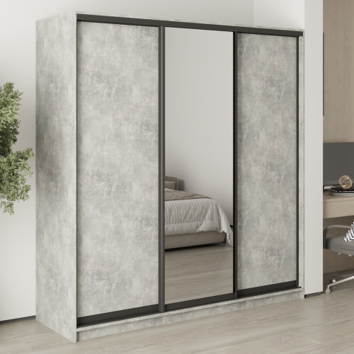 MebelStar Three-door wardrobe Standard BG 2DSP/Mirror Concrete, 200x45x210 cm (MBS-8378)