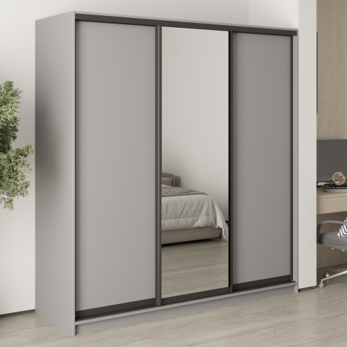 MebelStar Three-door wardrobe Standard BG 2DSP/Mirror Gray mouse, 200x45x210 cm (MBS-8414)