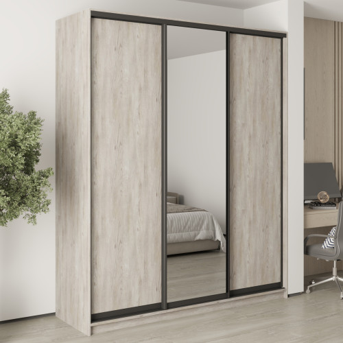 MebelStar Three-door wardrobe Standard BG 2DSP/Mirror Alaska gray, 200x45x240 cm (MBS-8714)