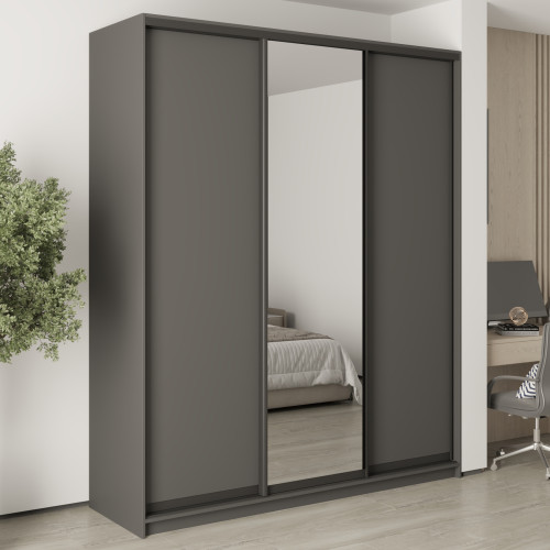 MebelStar Three-door wardrobe Standard BG 2DSP/Mirror Anthracite, 200x60x240 cm (MBS-8672)