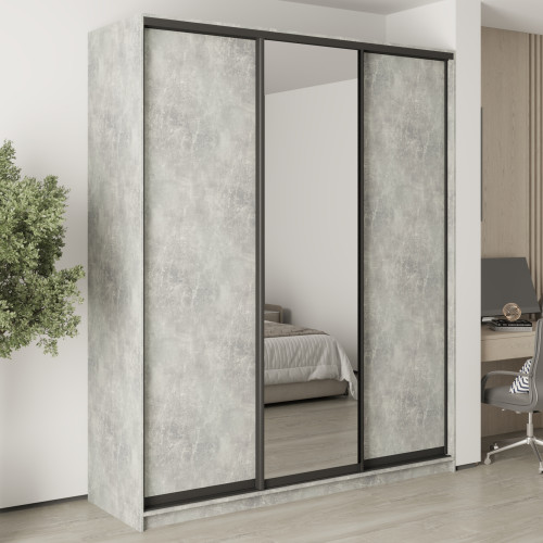 MebelStar Three-door wardrobe Standard BG 2DSP/Mirror Concrete, 200x60x240 cm (MBS-8708)
