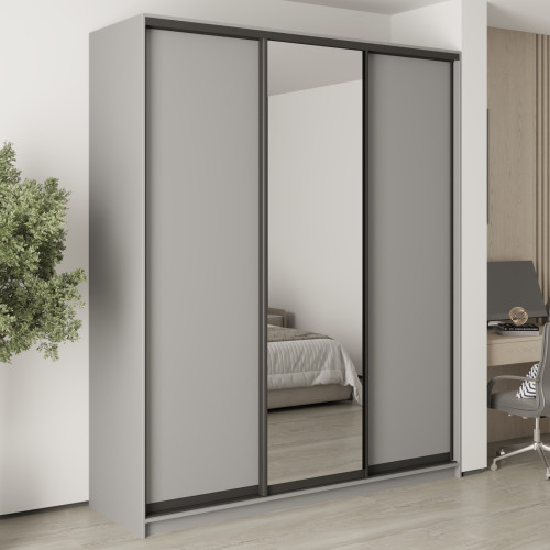 MebelStar Three-door wardrobe Standard BG 2DSP/Mirror Gray mouse, 200x45x240 cm (MBS-8738)