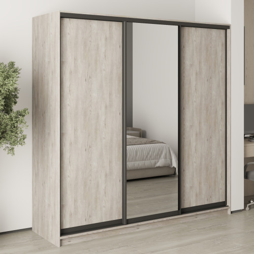 MebelStar Three-door wardrobe Standard BG 2DSP/Mirror Alaska gray, 210x45x210 cm (MBS-8391)