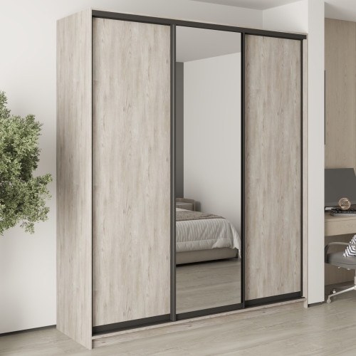 MebelStar Three-door wardrobe Standard BG 2DSP/Mirror Alaska gray, 210x45x240 cm (MBS-8715)