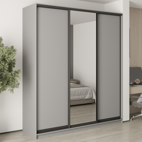 MebelStar Three-door wardrobe Standard BG 2DSP/Mirror Gray mouse, 210x60x240 cm (MBS-8745)