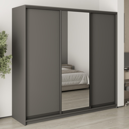 MebelStar Three-door wardrobe Standard BG 2DSP/Mirror Anthracite, 220x45x210 cm (MBS-8344)