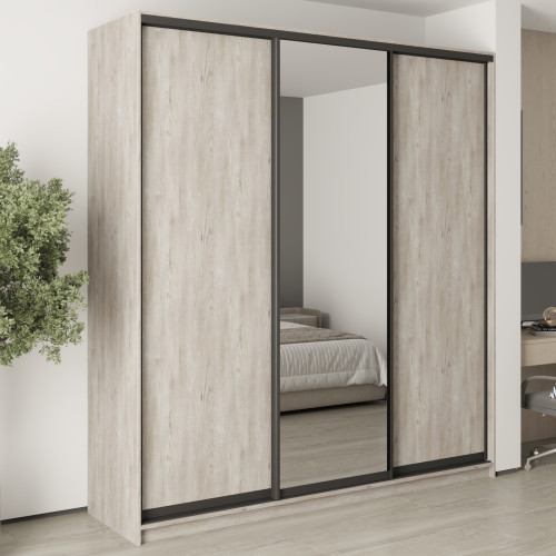 MebelStar Three-door wardrobe Standard BG 2DSP/Mirror Alaska gray, 220x45x240 cm (MBS-8716)