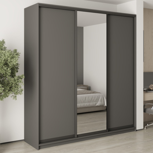 MebelStar Three-door wardrobe Standard BG 2DSP/Mirror Anthracite, 220x45x240 cm (MBS-8668)