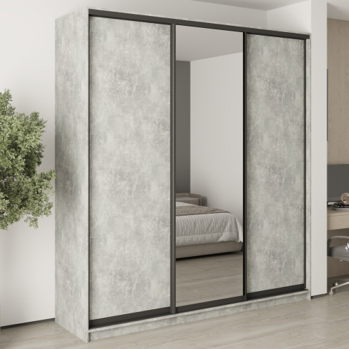 MebelStar Three-door wardrobe Standard BG 2DSP/Mirror Concrete, 220x60x240 cm (MBS-8710)