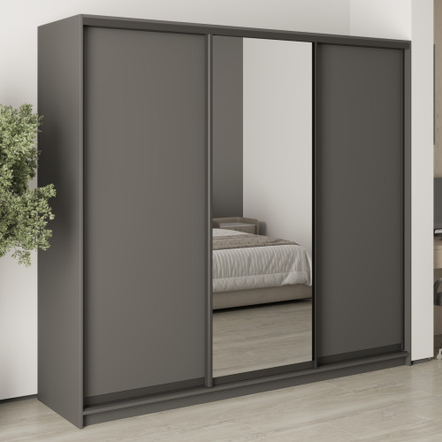 MebelStar Three-door wardrobe Standard BG 2DSP/Mirror Anthracite, 230x60x210 cm (MBS-8351)