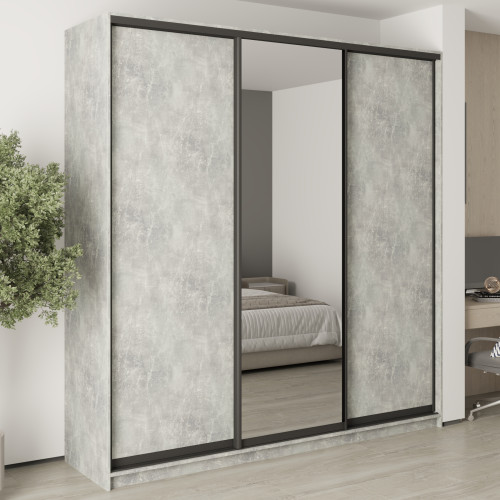 MebelStar Three-door wardrobe Standard BG 2DSP/Mirror Concrete, 230x60x240 cm (MBS-8711)