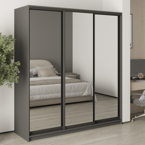 MebelStar Three-door wardrobe Standard BG 3 Mirrors Anthracite, 190x45x210 cm (MBS-8449)