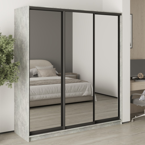 MebelStar Three-door wardrobe Standard BG 3 Mirrors Concrete, 190x45x210 cm (MBS-8485)