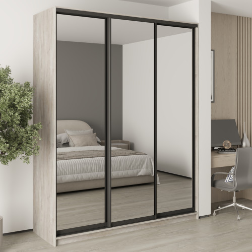 MebelStar Three-door wardrobe Standard BG 3 Mirrors Alaska gray, 190x45x240 cm (MBS-8821)