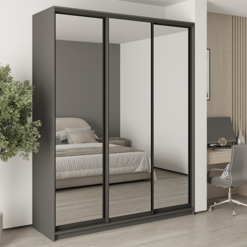 Шкаф-купе трехдверный MebelStar Стандарт BG 3 Зеркала 190x60x240 см Антрацит (MBS-8779)