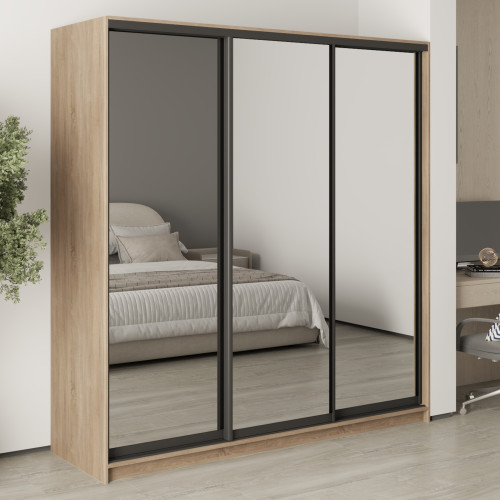 MebelStar Three-door wardrobe Standard BG 3 Mirrors Sonoma oak, 200x45x210 cm (MBS-8462)