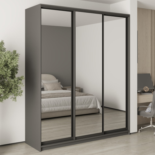MebelStar Three-door wardrobe Standard BG 3 Mirrors Anthracite, 200x45x240 cm (MBS-8774)