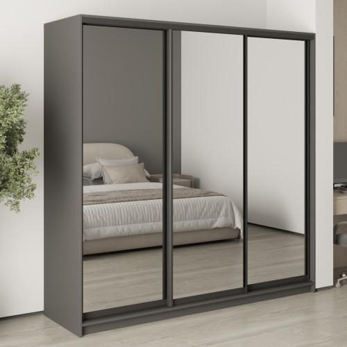 MebelStar Three-door wardrobe Standard BG 3 Mirrors Anthracite, 210x45x210 cm (MBS-8451)