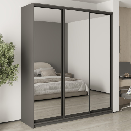 MebelStar Three-door wardrobe Standard BG 3 Mirrors Anthracite, 210x60x240 cm (MBS-8781)