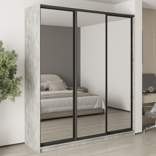 Шафа-купе тридверна MebelStar Стандарт BG 3 Дзеркала 210x45x240 см Бетон (MBS-8811)