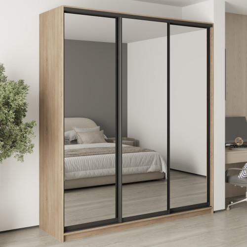 MebelStar Three-door wardrobe Standard BG 3 Mirrors Sonoma oak, 210x60x240 cm (MBS-8793)