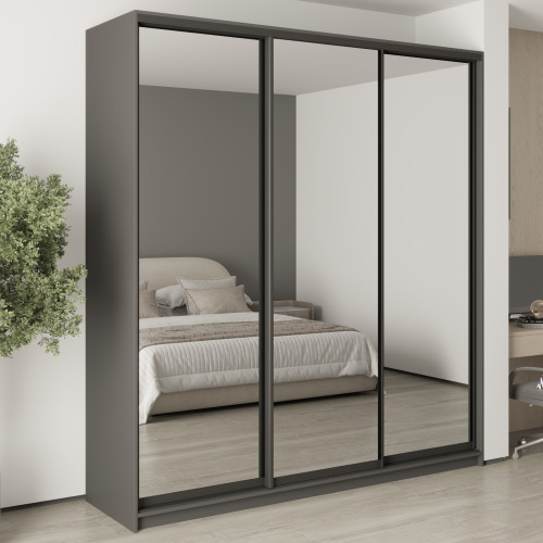 MebelStar Three-door wardrobe Standard BG 3 Mirrors Anthracite, 220x45x240 cm (MBS-8776)