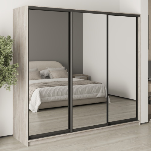 MebelStar Three-door wardrobe Standard BG 3 Mirrors Alaska gray, 230x45x210 cm (MBS-8501)