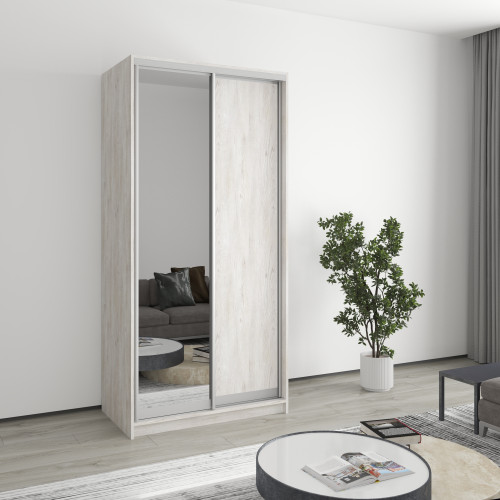 MebelStar Two-door wardrobe Standard AL Chipboard/Mirror Alaska gray, 100x45x210 cm (MBS-2396)