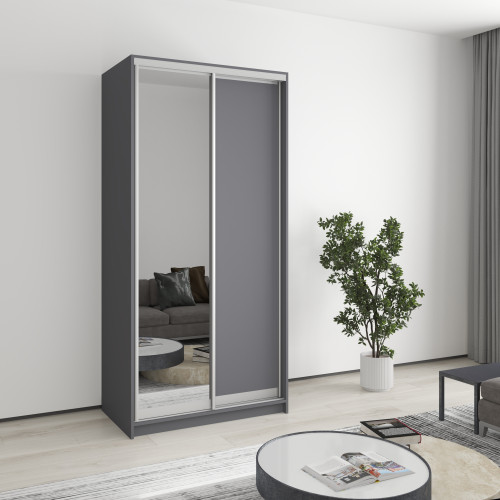 MebelStar Two-door wardrobe Standard AL Chipboard/Mirror Anthracite, 100x45x210 cm (MBS-2360)