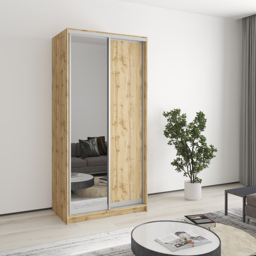 MebelStar Two-door wardrobe Standard AL Chipboard/Mirror Tahoe oak, 100x45x210 cm (MBS-3459)