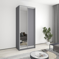 MebelStar Two-door wardrobe Standard AL Chipboard/Mirror Anthracite, 100x60x240 cm (MBS-3735)