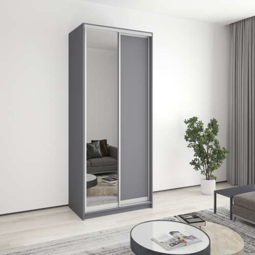 MebelStar Two-door wardrobe Standard AL Chipboard/Mirror Anthracite, 100x45x240 cm (MBS-3672)