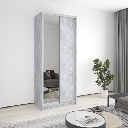 MebelStar Two-door wardrobe Standard AL Chipboard/Mirror Concrete, 100x45x240 cm (MBS-3699)