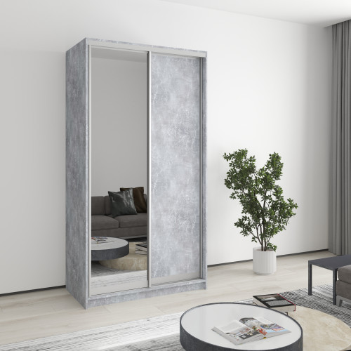 MebelStar Two-door wardrobe Standard AL Chipboard/Mirror Concrete, 110x45x210 cm (MBS-2388)