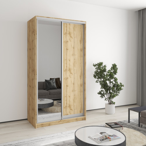 MebelStar Two-door wardrobe Standard AL Chipboard/Mirror Tahoe Oak, 110x45x210 cm (MBS-3460)
