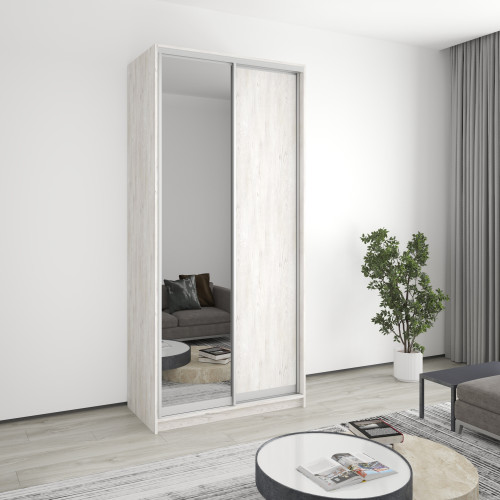 MebelStar Two-door wardrobe Standard AL Chipboard/Mirror Alaska gray, 110x45x240 cm (MBS-3709)