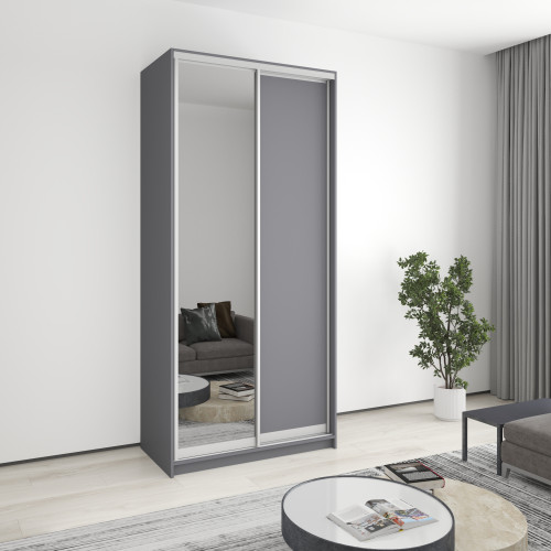 MebelStar Two-door wardrobe Standard AL Chipboard/Mirror Anthracite, 110x45x240 cm (MBS-3673)