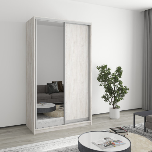 MebelStar Two-door wardrobe Uni AL Chipboard/Mirror Alaska gray, 120x45x210 cm (MBS-2633)