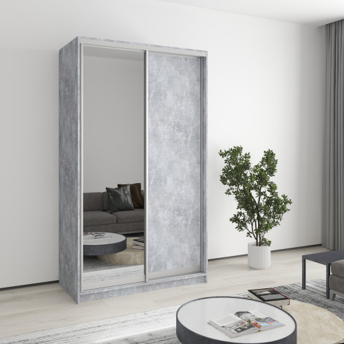 MebelStar Two-door wardrobe Standard AL Chipboard/Mirror Concrete, 120x60x210 cm (MBS-2443)