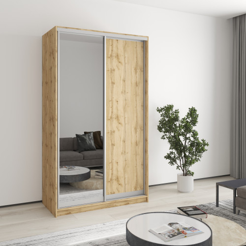 MebelStar Two-door wardrobe Standard AL Chipboard/Mirror Tahoe oak, 120x45x210 cm (MBS-3461)