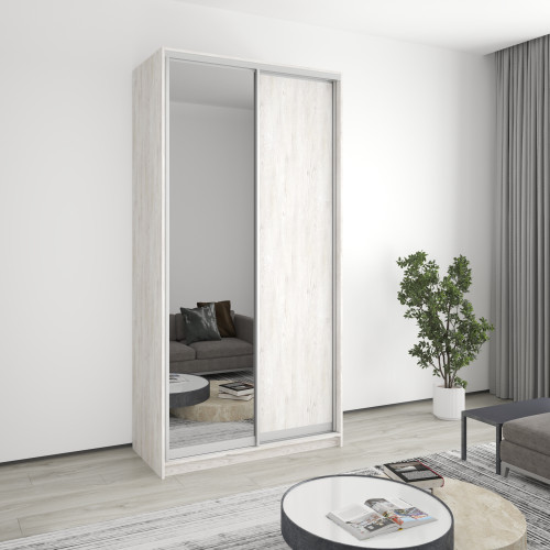 MebelStar Two-door wardrobe Uni AL Chipboard/Mirror Alaska gray, 120x45x240 cm (MBS-3987)