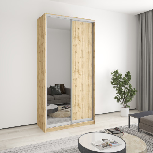 MebelStar Two-door wardrobe Uni AL Chipboard/Mirror Tahoe oak, 120x60x240 cm (MBS-3996)