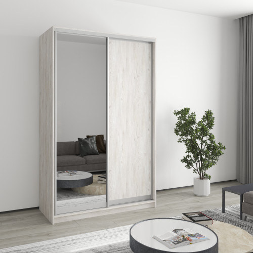MebelStar Two-door wardrobe Standard AL Chipboard/Mirror Alaska gray, 130x60x210 cm (MBS-2453)