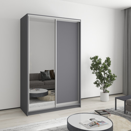 MebelStar Two-door wardrobe Standard AL Chipboard/Mirror Anthracite, 130x45x210 cm (MBS-2363)